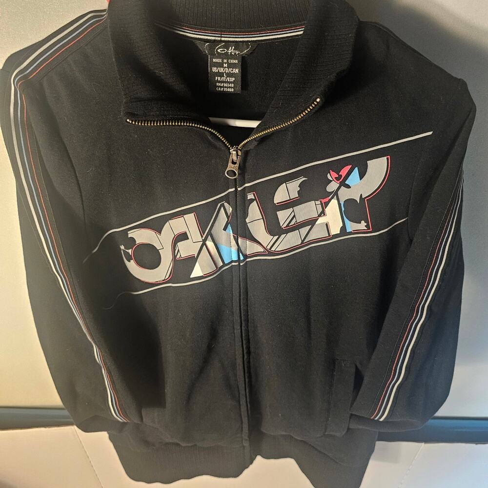 Vintage Y2K Oakley Full-Zip Track Jacket Stripe Sleeve Cyber Techwear Black M